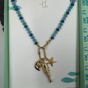 Piper K Coastal Fish Charm Necklace Blue Beaded Quartz